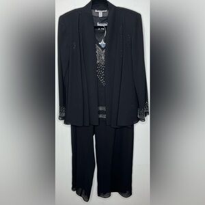 Leslie Fay Black Pantsuit with Rhinestone Details